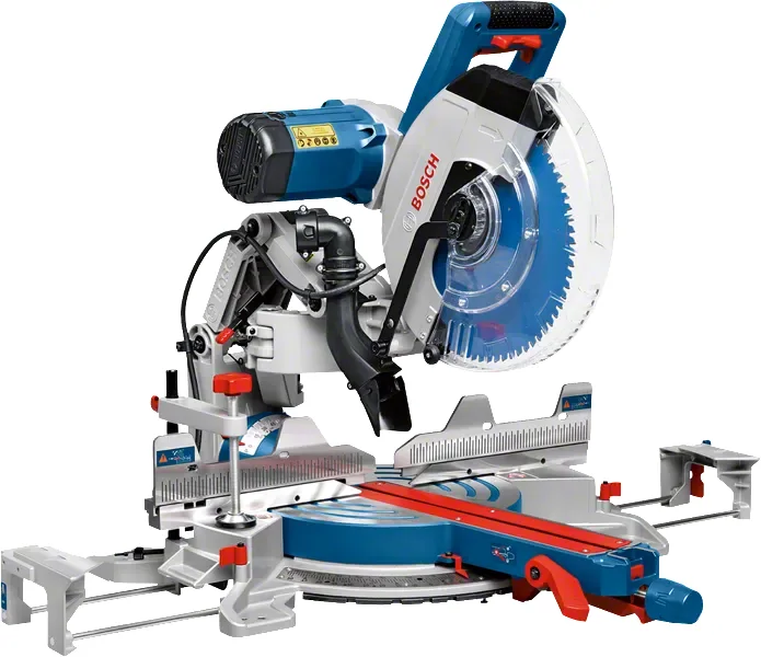 Scie à onglets Bosch Professional GCM 12 GDL à bras articulé Axial-Glide et lame de 305 mm, vue de trois quarts