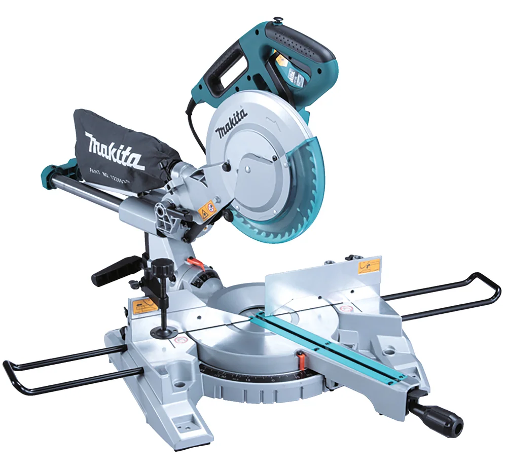 Scie à onglet radiale filaire Makita LS1018LN, lame de 260 mm, bras coulissant et servantes latérales déployées