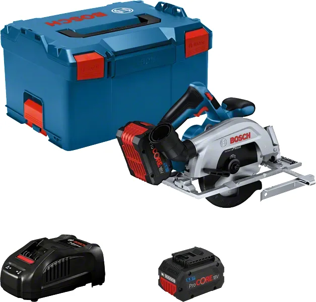 Kit Bosch GKS 18V-57-2 : scie, deux batteries ProCORE18V 5,5 Ah, chargeur GAL 1880 CV et L-BOXX