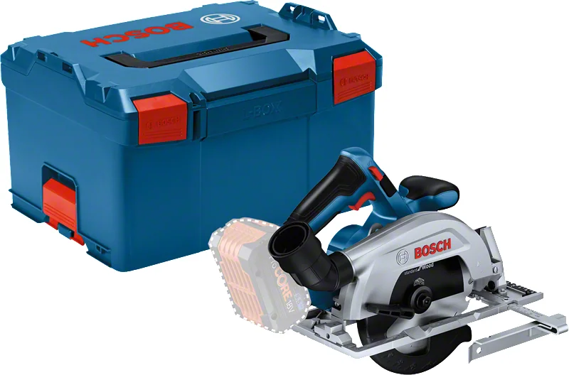 Bosch GKS 18V-57-2 machine seule à côté de son coffret L-BOXX 238 bleu