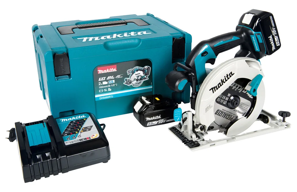Kit Makita DHS680RTJ : scie circulaire 18 V, deux batteries, chargeur rapide et coffret Makpac