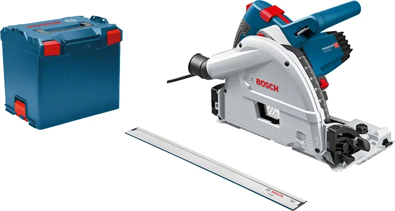 Bosch GKT 55 GCE livrée avec son coffret L-BOXX 374 et le rail de guidage FSN 1600 de 1,6 m