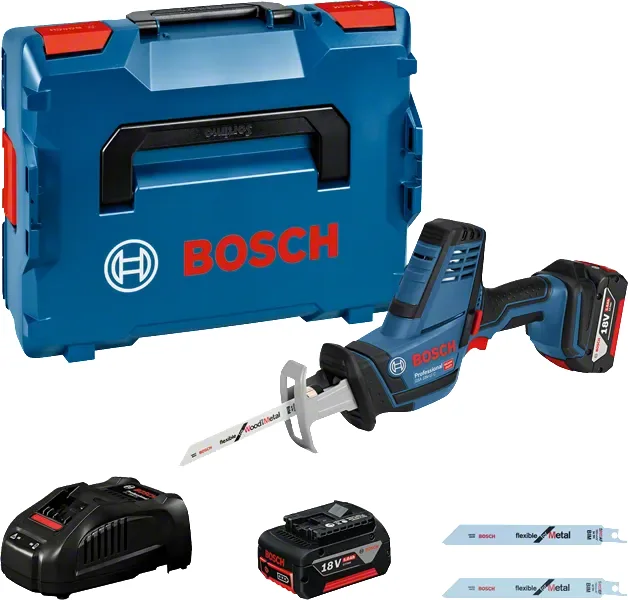 Kit Bosch GSA 18V-LI C : scie sabre, deux batteries 18 V 5 Ah, chargeur rapide et L-BOXX 136